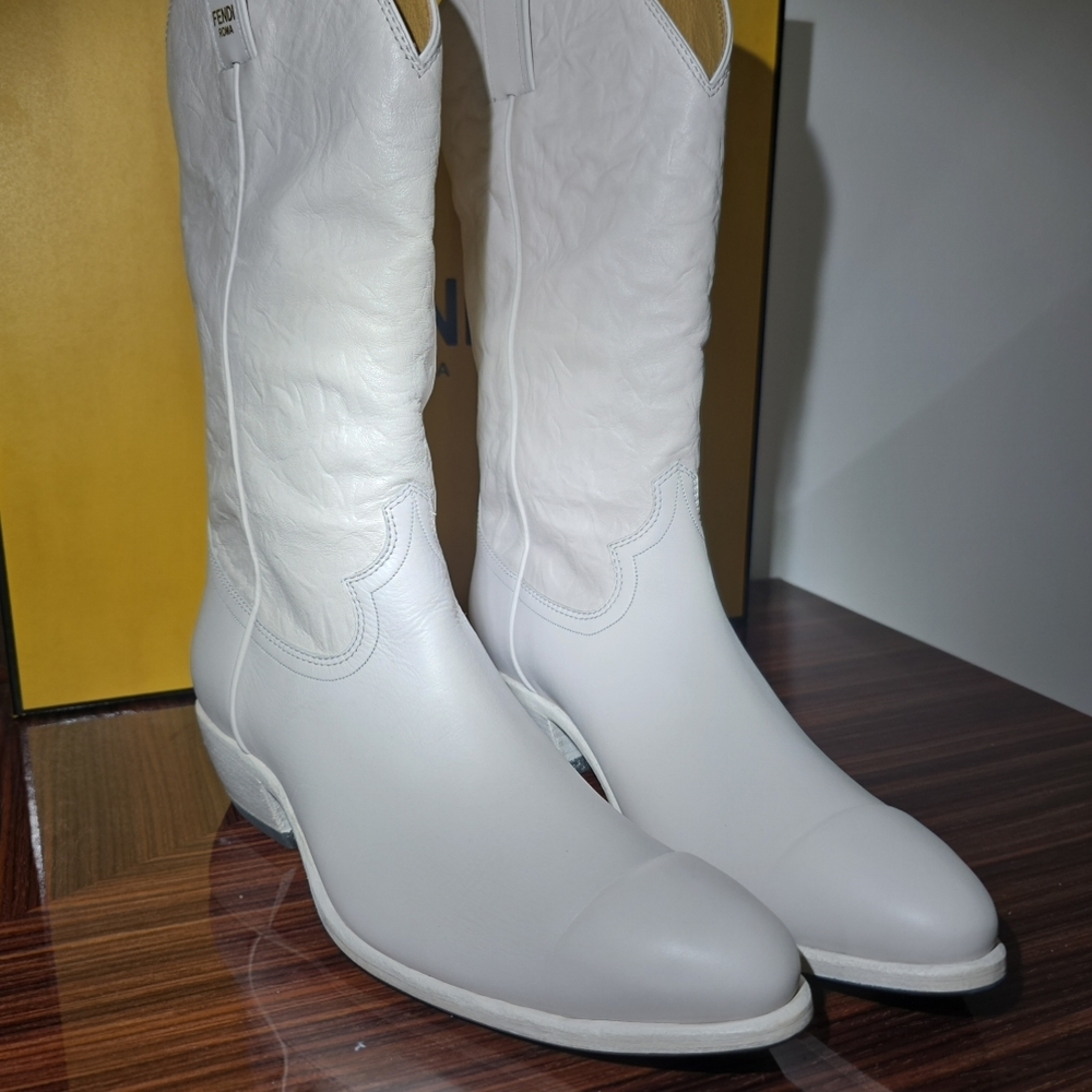 Fendi White Leather Cowboy Boots - Picture 13 of 16